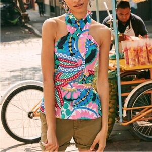 J Crew Ratti Kaleidoscope Peplum Halter Top Colorful Tank Top Large